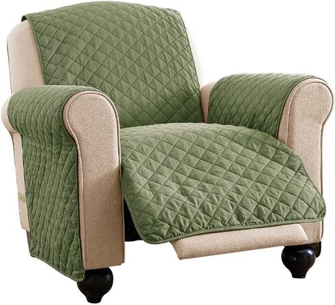 Collections Etc Reversible Quilted Jumbo Recliner Cover, Spill-Resistant with Ties - Covers Seat Bottom, Seat Back and 2 Seat Arms (Jumbo Recliner, Burgundy/Taupe) in Kuwait