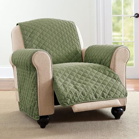 Collections Etc Reversible Quilted Jumbo Recliner Cover, Spill-Resistant with Ties - Covers Seat Bottom, Seat Back and 2 Seat Arms (Jumbo Recliner, Burgundy/Taupe) in Kuwait