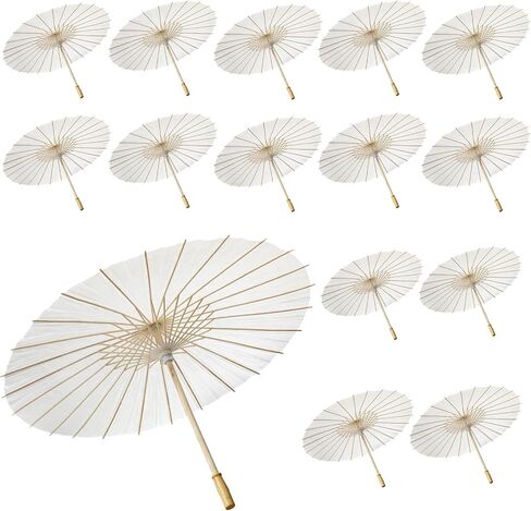 YOUKE OLA 15 Pack Paper Umbrellas Chinese Japanese Parasol Umbrella Paper Decorative 33 Inches DIY Oiled Paper Painting Umbrellas Crafts for Wedding Bridal Party Decor Photography Prop, White in Saudi Arabia