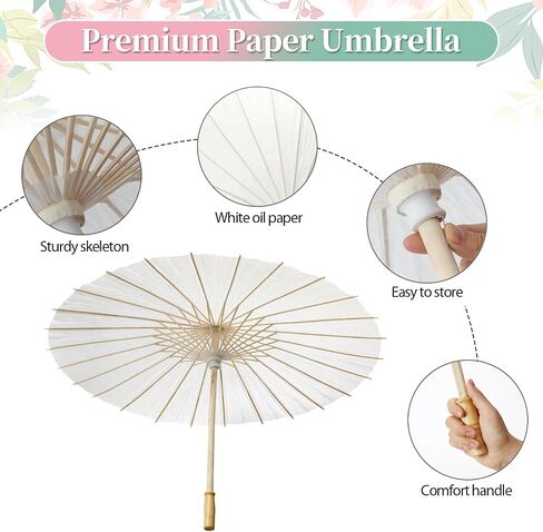 YOUKE OLA 15 Pack Paper Umbrellas Chinese Japanese Parasol Umbrella Paper Decorative 33 Inches DIY Oiled Paper Painting Umbrellas Crafts for Wedding Bridal Party Decor Photography Prop, White in Saudi Arabia