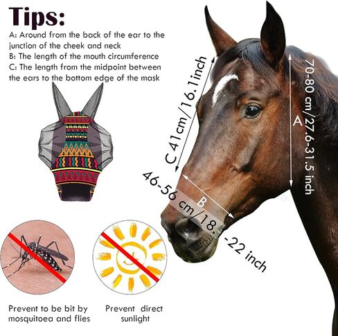 Weewooday 2 Pieces Horse Fly Masks for Horses Soft Fly Masks for Ears Smooth and Elasticity Mask with UV Protection(Tie-dye Pattern,M) in Kuwait