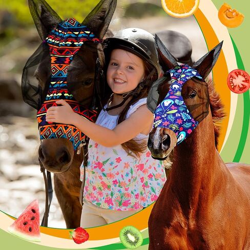 Weewooday 2 Pieces Horse Fly Masks for Horses Soft Fly Masks for Ears Smooth and Elasticity Mask with UV Protection(Tie-dye Pattern,M) in Kuwait