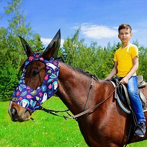Weewooday 2 Pieces Horse Fly Masks for Horses Soft Fly Masks for Ears Smooth and Elasticity Mask with UV Protection(Tie-dye Pattern,M) in Kuwait