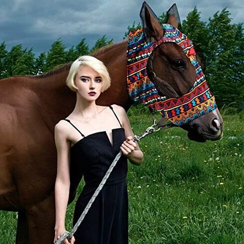 Weewooday 2 Pieces Horse Fly Masks for Horses Soft Fly Masks for Ears Smooth and Elasticity Mask with UV Protection(Tie-dye Pattern,M) in Kuwait
