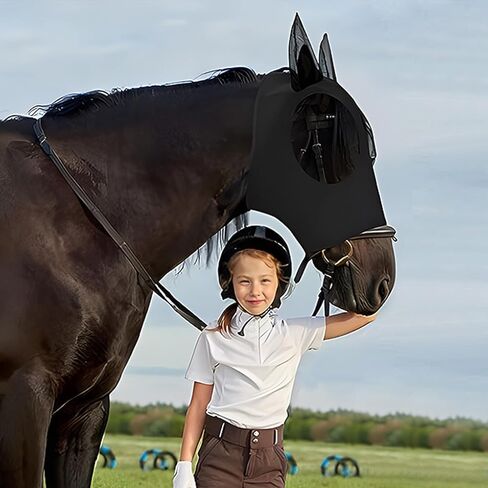 5 قطع من قناع ذبابة الحصان، أقنعة ذبابة ناعمة ومريحة للخيول ذات الأذنين، قناع وجه الحصان المرن، أقنعة الحصان تغطي مستلزمات ركوب الخيل، قناع كاشيل فلاي مع الأذنين (كبير) in Kuwait