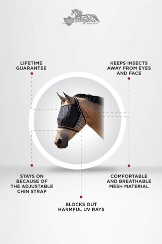 قناع كينسينغتون UViator CatchMask Horse Fly مع قناع حماية العين من الأشعة فوق البنفسجية على شكل شبكة للحصان - كبير، أسود فاخر in Kuwait
