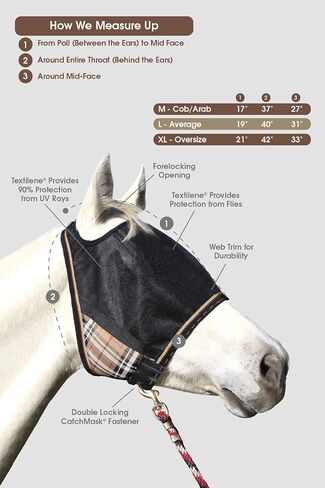 قناع كينسينغتون UViator CatchMask Horse Fly مع قناع حماية العين من الأشعة فوق البنفسجية على شكل شبكة للحصان - كبير، أسود فاخر in Kuwait