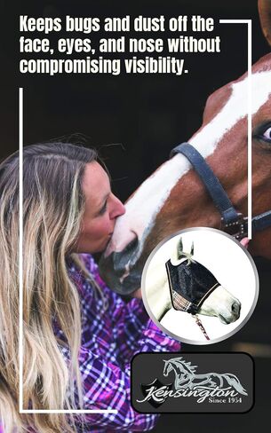 قناع كينسينغتون UViator CatchMask Horse Fly مع قناع حماية العين من الأشعة فوق البنفسجية على شكل شبكة للحصان - كبير، أسود فاخر in Kuwait