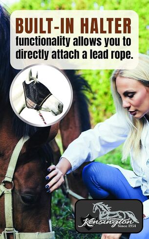 قناع كينسينغتون UViator CatchMask Horse Fly مع قناع حماية العين من الأشعة فوق البنفسجية على شكل شبكة للحصان - كبير، أسود فاخر in Kuwait