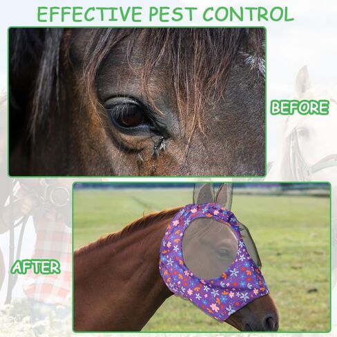 4 Pieces Horse Fly Mask with Ears Horse Face Covering Supplies Smooth and Comfortable Elasticity Fly Mask with UV Protection for Horses (Medium Flower Pattern) in Kuwait