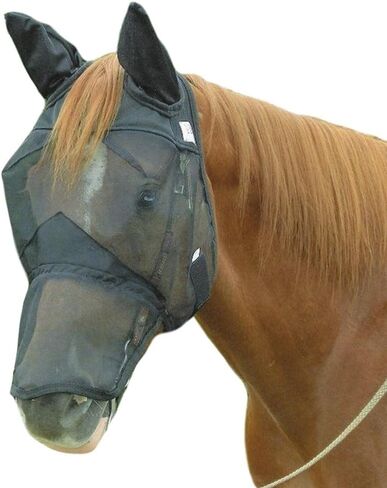 Cashel Quiet Ride Horse Fly Mask with Long Nose and Ears, Black, Horse in Saudi Arabia