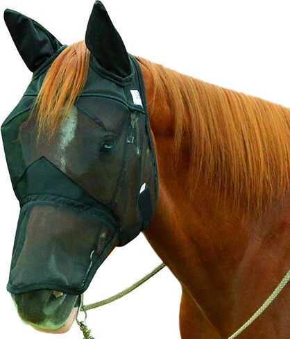 Cashel Quiet Ride Horse Fly Mask with Long Nose and Ears, Black, Horse in Saudi Arabia