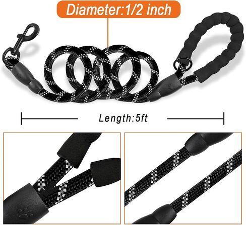 BARKBAY Dog Leash for Medium Large Dogs, Heavy Duty,Padded Handle Lead-5FT in Kuwait
