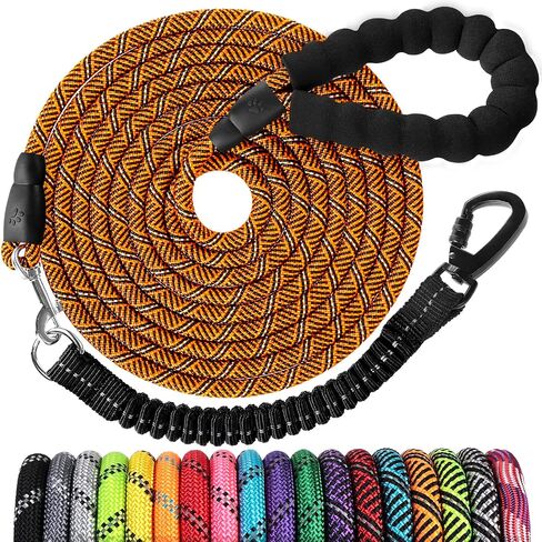 Long Dog Leash 15 FT: Heavy Duty Rope Leashes for Dogs Training with Swivel Lockable Hook Reflective Threads Bungee and Padded Handle - Dog Lead for Large Small Medium Dogs Outside Walking Hiking in Kuwait