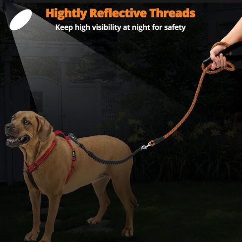 Long Dog Leash 15 FT: Heavy Duty Rope Leashes for Dogs Training with Swivel Lockable Hook Reflective Threads Bungee and Padded Handle - Dog Lead for Large Small Medium Dogs Outside Walking Hiking in Kuwait