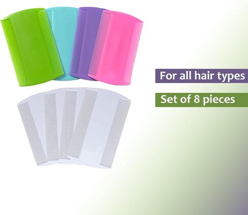 8 Pieces Hair Nit Combs Remove Hair Nits Fine Tooth Multi Color Double Sided Head Nit Combs For Pets Adults Kids in Kuwait