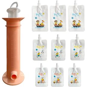 حشو هريس الفاكهة، ماكينة صنع طعام محمولة لضغط الفاكهة وعصير الفاكهة مع 9 قطع أكياس ملونة نقية قابلة لإعادة الاستخدام للأطفال (وردي) in Kuwait