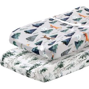 Pobi Baby - 2 Pack Premium Quality Changing Pad Cover - Ultra-Soft Cotton Blend, Stylish Animal Woodland Pattern, Safe and Snug for Baby (Magical)