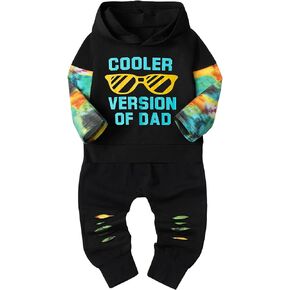 AGAPENG Toddler Baby Boy Clothes Long Sleeve Hoodie Sweatsuit Letter Print Sweatshirt Ripped Pants Fall Winter Outfits Set