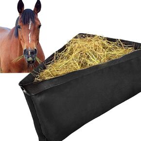 Asooll Horses Corner Feeder Deep Corner Hay Bag Goats Large Capacity Hay Feed Bags with Mesh Bottom and Snaps for Horse Trailer Stall,Black