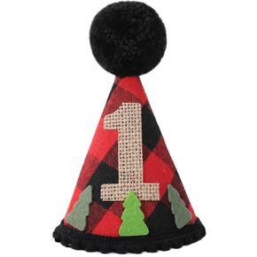 Lumberjack Cone Hat for 1st Birthday - First Birthday Woodsman Hat for Forest 1st Birthday Party Decorations,Burlap Wild One Birthday Crown,Lumberjack Camping Woodland Party Decor
