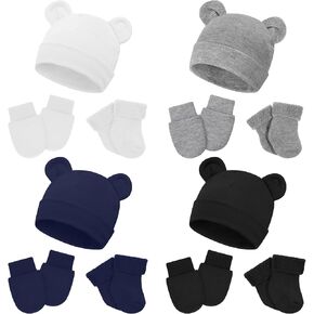 Cuffbow 4 قطعة قبعات Preemie القفازات والجوارب مجموعة القطن Preemie القبعات لا خدش القفازات الدافئة تيري الجوارب للطفل Preemie