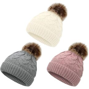Durio Baby Girl Winter Hat Pom Poms Baby Beanies Infant Winter Hat Warm Newborn Hats for Girls Boys Knit Soft Baby Girl Hats in Kuwait
