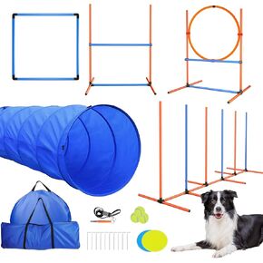 مجموعة الفناء الخلفي لدورة خفة الحركة للكلاب، معدات تدريب خفة الحركة للكلاب في الداخل والخارج، مجموعة أدوات تدريب الكلاب على العوائق - نفق الكلب، حواجز قابلة للتعديل، حلقة القفز، أعمدة النسيج، صندوق الإيقاف المؤقت، ألعاب الكلاب، وحقيبة التخزين in Kuwait