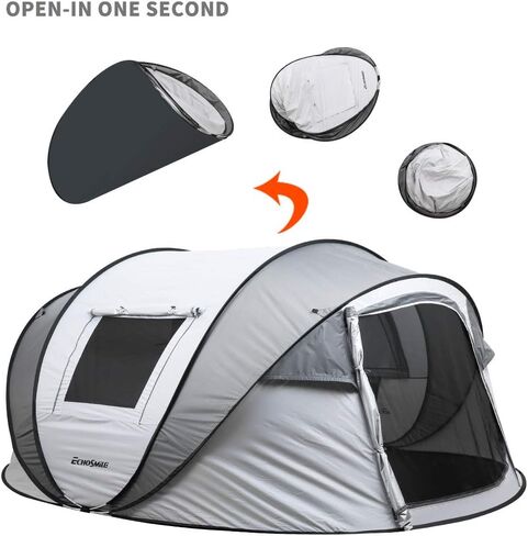 EchoSmile Instant Pop Up Camping Tent, 2/4/6 Person Easy Setup Tent | Water Resistant Dome·Portable with Carry Bag·Fiberglass Frame·Picnic·Camping·Hiking·Fishing in Kuwait