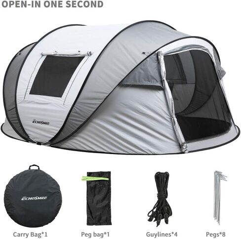 EchoSmile Instant Pop Up Camping Tent, 2/4/6 Person Easy Setup Tent | Water Resistant Dome·Portable with Carry Bag·Fiberglass Frame·Picnic·Camping·Hiking·Fishing in Kuwait