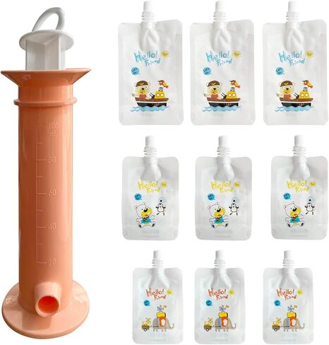 حشو هريس الفاكهة، ماكينة صنع طعام محمولة لضغط الفاكهة وعصير الفاكهة مع 9 قطع أكياس ملونة نقية قابلة لإعادة الاستخدام للأطفال (وردي) in Kuwait