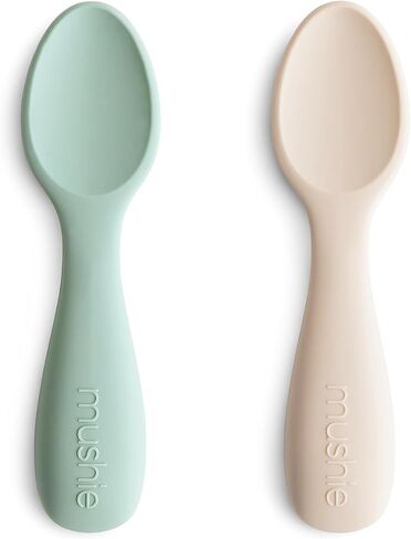 mushie Silicone Toddler Starter Spoons | 2 Pack (Blush/Shifting Sand) in Saudi Arabia