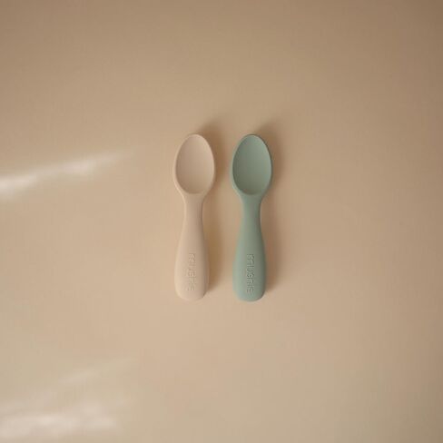 mushie Silicone Toddler Starter Spoons | 2 Pack (Blush/Shifting Sand) in Saudi Arabia