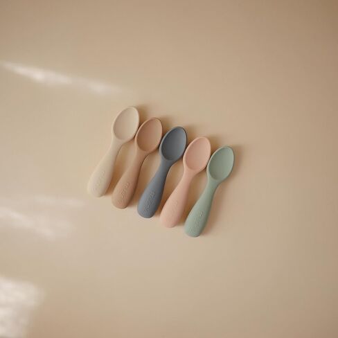 mushie Silicone Toddler Starter Spoons | 2 Pack (Blush/Shifting Sand) in Saudi Arabia