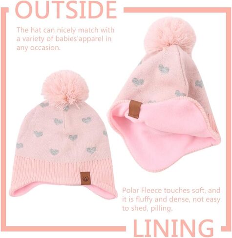 JANGANNSA Knitted Baby Hat Scarf Set Winter Warm Boys Girls Beanie Fleece Lining Toddler Kids Hats with Pompom in Saudi Arabia