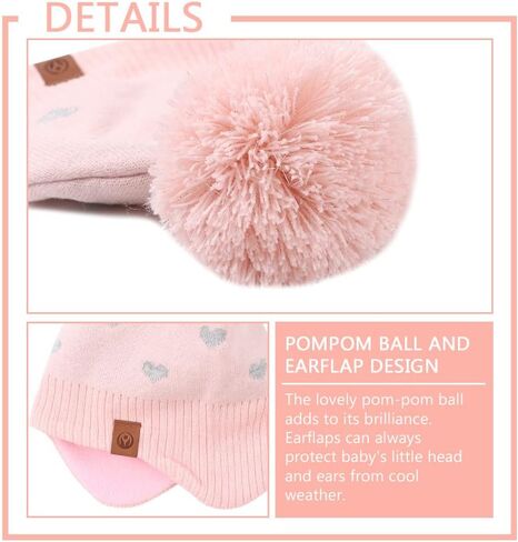 JANGANNSA Knitted Baby Hat Scarf Set Winter Warm Boys Girls Beanie Fleece Lining Toddler Kids Hats with Pompom in Saudi Arabia