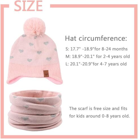 JANGANNSA Knitted Baby Hat Scarf Set Winter Warm Boys Girls Beanie Fleece Lining Toddler Kids Hats with Pompom in Saudi Arabia