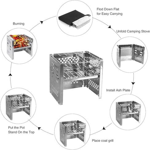 Unigear Wood Burning Camp Stoves Picnic BBQ Cooker/Potable Folding Stainless Steel Backpacking Stove in Kuwait