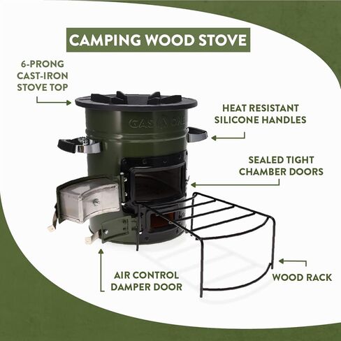 GasOne Premium Wood Burning Rocket Stove Camping for Backpacking, Hiking, RV and Survival - Insulated Barrel Stove Kit with Silicone Handles – Military Green in Kuwait