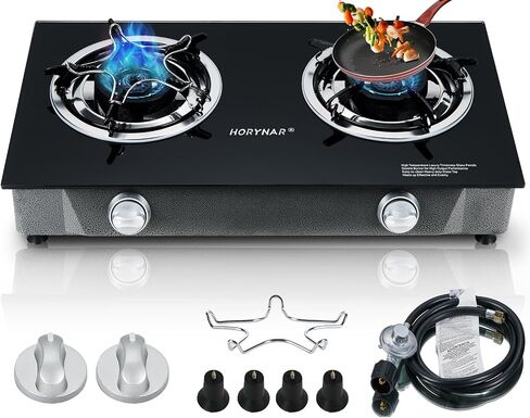 Horynar Propane Stove 2 Burner Propane Gas Stove Auto Ignition Portable Gas Stove 26000 BTU Tempered Glass Camping Stove Propane LPG with CSA Hose Propane Burners for Outdoor Cooking,Emergency in Kuwait