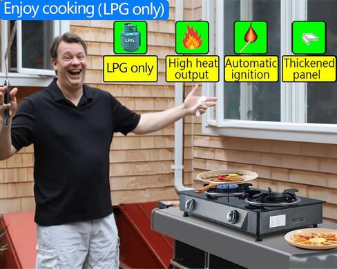 Horynar Propane Stove 2 Burner Propane Gas Stove Auto Ignition Portable Gas Stove 26000 BTU Tempered Glass Camping Stove Propane LPG with CSA Hose Propane Burners for Outdoor Cooking,Emergency in Kuwait