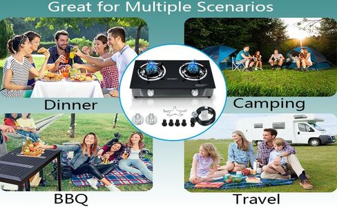 Horynar Propane Stove 2 Burner Propane Gas Stove Auto Ignition Portable Gas Stove 26000 BTU Tempered Glass Camping Stove Propane LPG with CSA Hose Propane Burners for Outdoor Cooking,Emergency in Kuwait