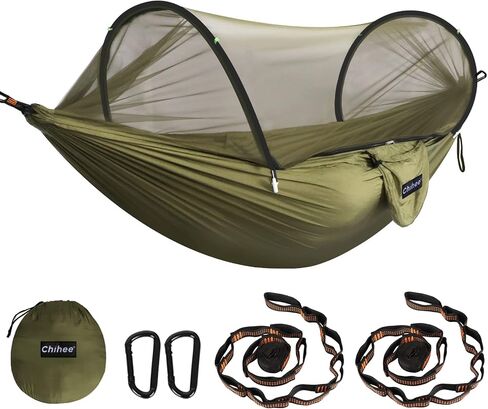 Chihee Ultra-Light Travel Camping Hammock Pop-up Net Hammock 660lbs Load Capacity,Breathable,Quick-Drying Parachute Nylon 2 Premium Carabiners,2 Tree Slings Included for Outdoor Backpacking Hiking in Kuwait