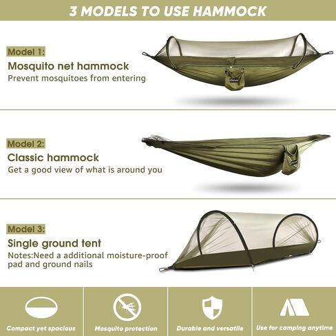 Chihee Ultra-Light Travel Camping Hammock Pop-up Net Hammock 660lbs Load Capacity,Breathable,Quick-Drying Parachute Nylon 2 Premium Carabiners,2 Tree Slings Included for Outdoor Backpacking Hiking in Kuwait