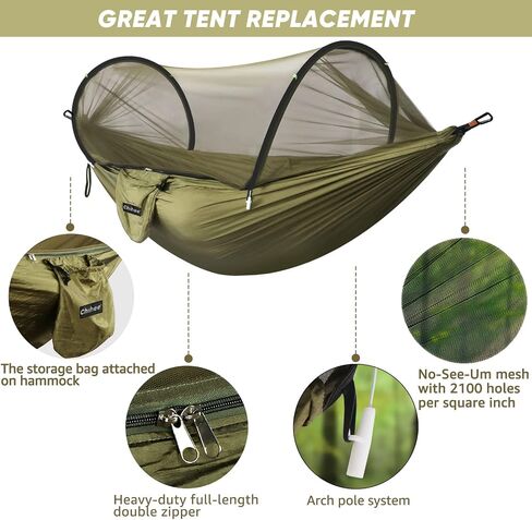 Chihee Ultra-Light Travel Camping Hammock Pop-up Net Hammock 660lbs Load Capacity,Breathable,Quick-Drying Parachute Nylon 2 Premium Carabiners,2 Tree Slings Included for Outdoor Backpacking Hiking in Kuwait