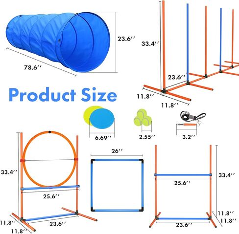مجموعة الفناء الخلفي لدورة خفة الحركة للكلاب، معدات تدريب خفة الحركة للكلاب في الداخل والخارج، مجموعة أدوات تدريب الكلاب على العوائق - نفق الكلب، حواجز قابلة للتعديل، حلقة القفز، أعمدة النسيج، صندوق الإيقاف المؤقت، ألعاب الكلاب، وحقيبة التخزين in Kuwait