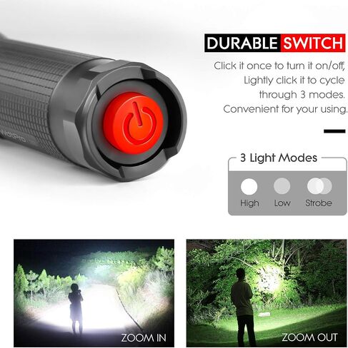 مصباح يدوي LED عالي الطاقة S3000 من WdtPro، مصابيح يدوية فائقة السطوع - لومن عالي، مقاومة للماء IP67، 3 أوضاع وقابلة للتكبير للتخييم والطوارئ والمشي لمسافات طويلة والهدايا in Kuwait