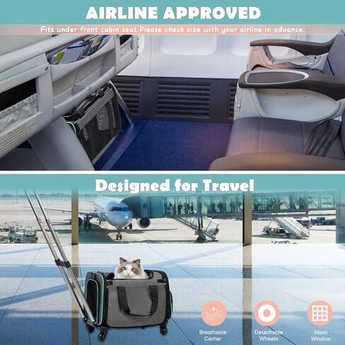 Rolling Pet Carrier with Wheels, Foldable Airline Approved Dog Carriers for Small Dogs and Cats, Cat Carrier on Wheels, Pet Travel Carrier for Flight Camping Outdoor in Kuwait