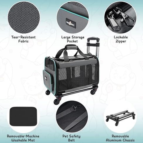 Rolling Pet Carrier with Wheels, Foldable Airline Approved Dog Carriers for Small Dogs and Cats, Cat Carrier on Wheels, Pet Travel Carrier for Flight Camping Outdoor in Kuwait