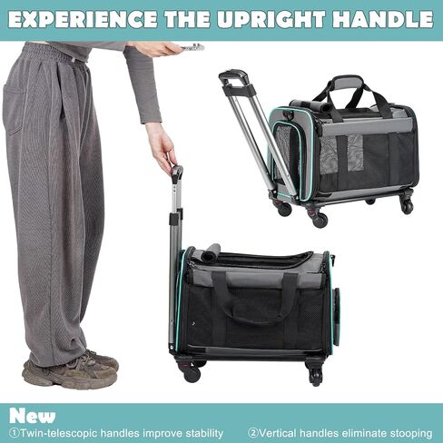 Rolling Pet Carrier with Wheels, Foldable Airline Approved Dog Carriers for Small Dogs and Cats, Cat Carrier on Wheels, Pet Travel Carrier for Flight Camping Outdoor in Kuwait